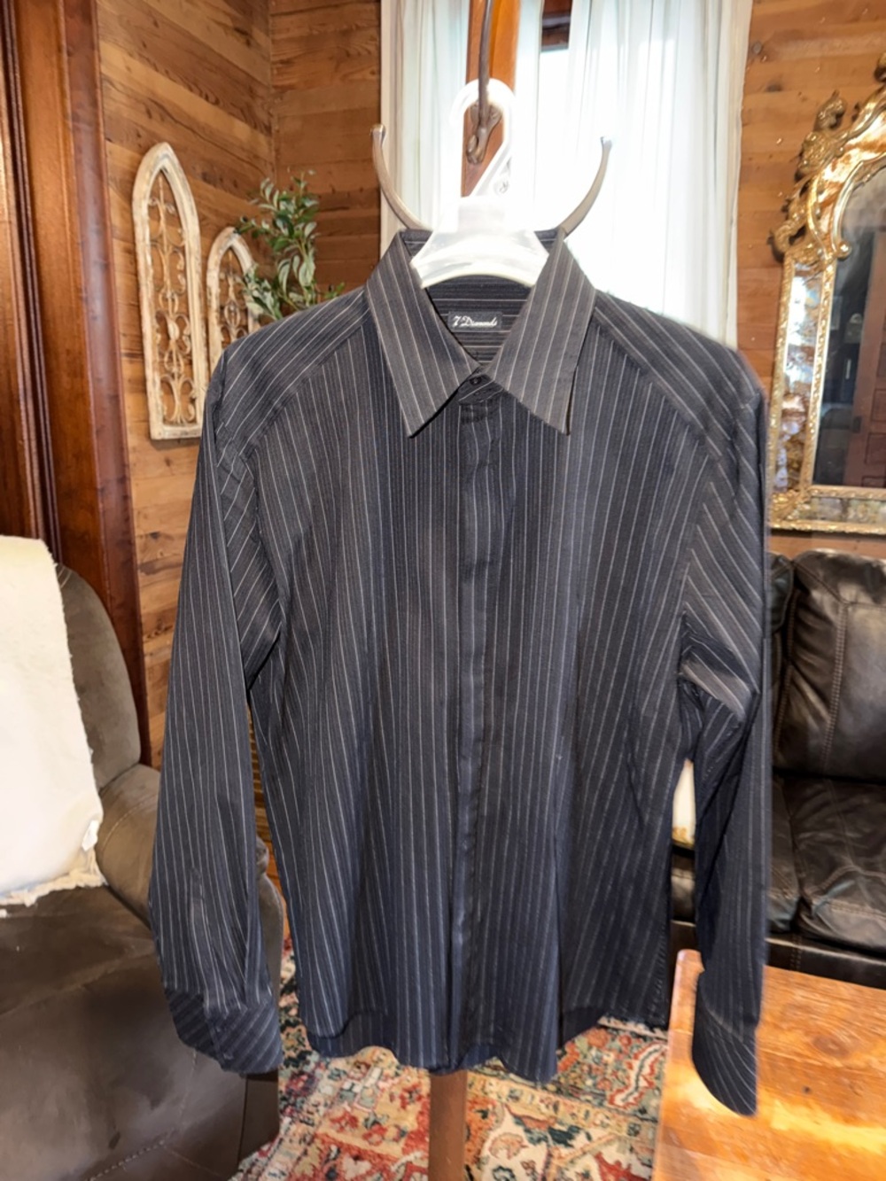 7 Diamonds Black Pinstripe Dress Shirt